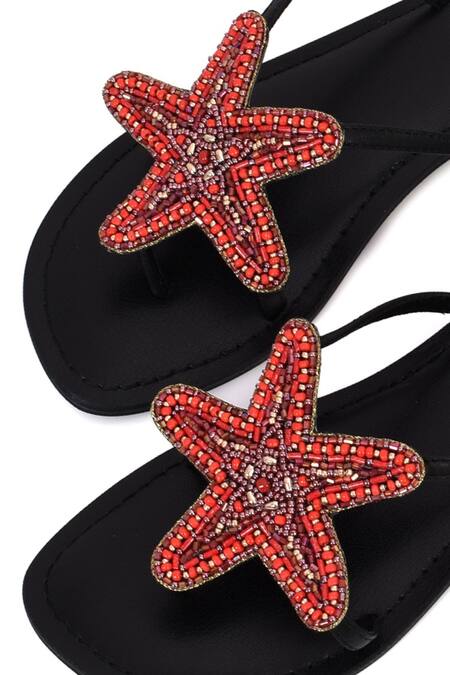 Buy_Sandalwali_Red Embroidered Lucy Beaded Starfish Sandals _Online_at_Aza_Fashions