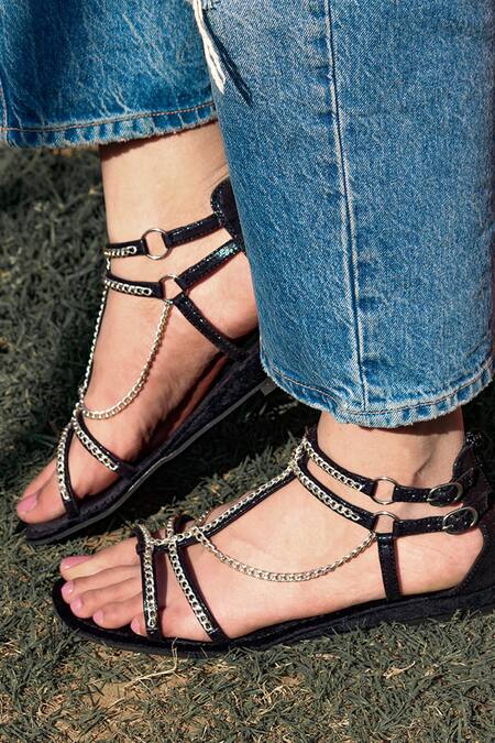 Buy Black Sophie Strappy Chain Sandal by Sandalwali Online at Aza