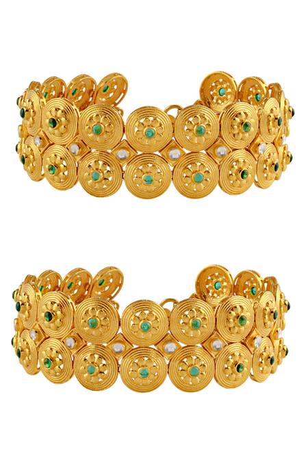 Blue Turban_Gold Plated Stone Floral Anklet_Online_at_Aza_Fashions