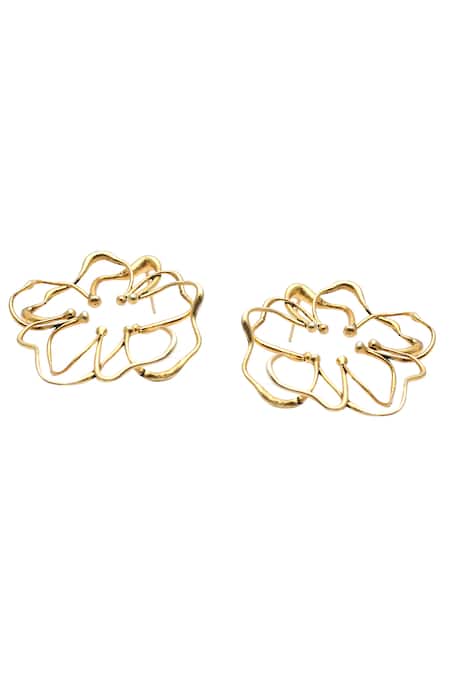 Blue Turban_Gold Plated Floral Stud Earrings_Online_at_Aza_Fashions