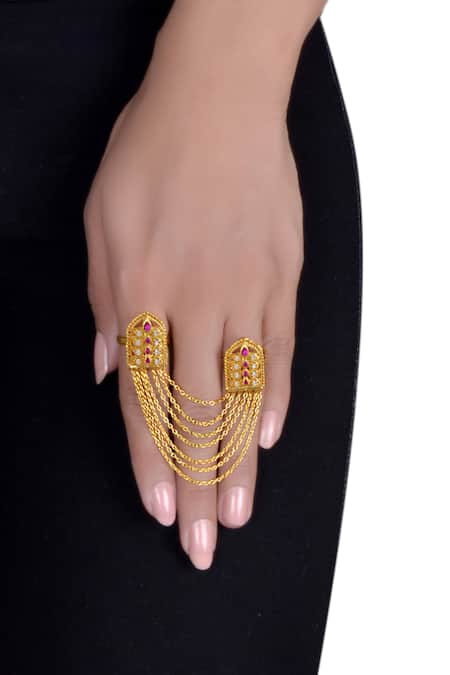 Tassel Chain Rings for Women Double Finger Ring Sets Bling Butterfly Punk  Black Heart Ring Girls