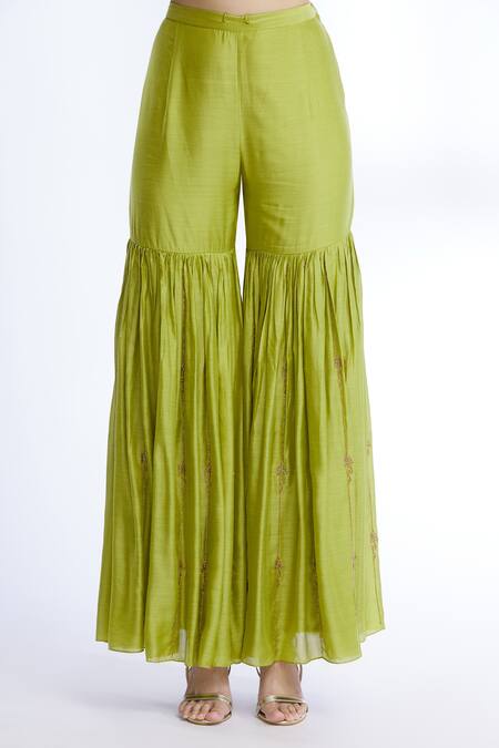 Shop_Sozenkari_Green Silk Chanderi, Organza, Embroidered Anarkali And Jacket Set _Online_at_Aza_Fashions