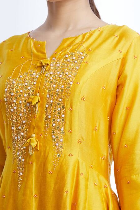 Sozenkari Yellow Silk Chanderi, Gajji Silk, Embroidered Anarkali And Sharara Set at Aza Fashions Sozenkari_Yellow Silk Chanderi, Gajji Silk, Embroidered Anarkali And Sharara Set _at_Aza_Fashions