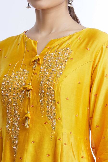 Sozenkari_Orange Cotton Lycra, Pure Chanderi, Gajji Embroidered Anarkali Set _at_Aza_Fashions