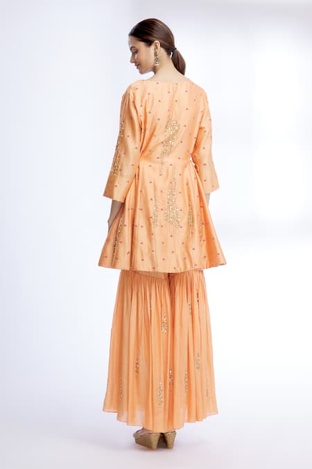 Shop Sozenkari Peach Chanderi, Gajji , Muslin Embroidered Anarkali Set at Aza Fashions Shop_Sozenkari_Peach Chanderi, Gajji , Muslin Embroidered Anarkali Set _at_Aza_Fashions