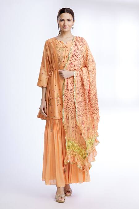 Buy Sozenkari Peach Chanderi, Gajji , Muslin Embroidered Anarkali Set Online at Aza Fashions Buy_Sozenkari_Peach Chanderi, Gajji , Muslin Embroidered Anarkali Set _Online_at_Aza_Fashions