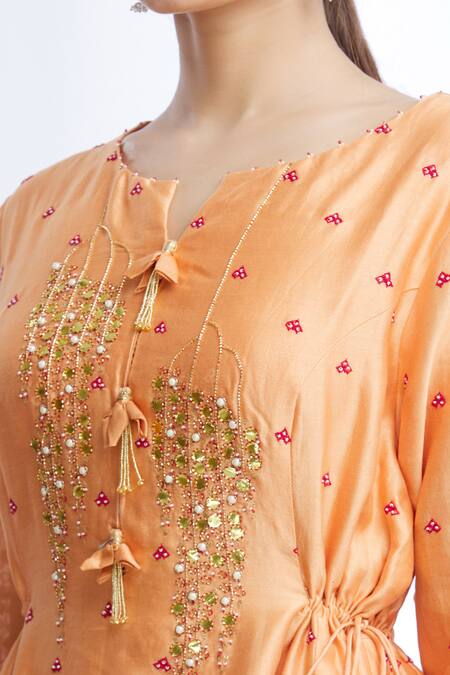 Sozenkari Peach Chanderi, Gajji , Muslin Embroidered Anarkali Set at Aza Fashions Sozenkari_Peach Chanderi, Gajji , Muslin Embroidered Anarkali Set _at_Aza_Fashions