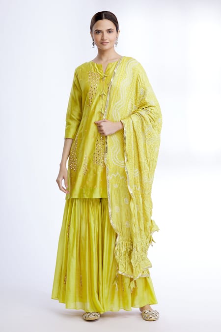Buy_Sozenkari_Green Chanderi, Gajji , Muslin Embroidered Anarkali Set _Online_at_Aza_Fashions