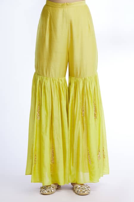 Shop_Sozenkari_Green Chanderi, Gajji , Muslin Embroidered Anarkali Set _Online_at_Aza_Fashions