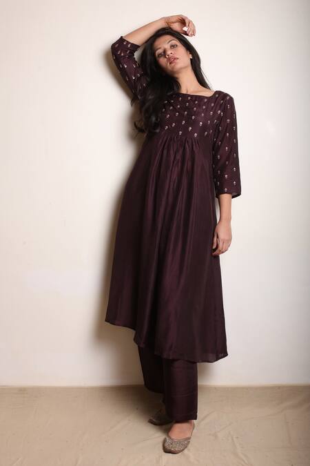 Buy_Dot_Purple Silk Round Kurta Set _Online_at_Aza_Fashions