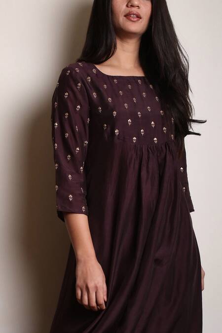 Shop_Dot_Purple Silk Round Kurta Set _Online_at_Aza_Fashions