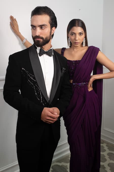 Contrast By Parth Satin Lapel Tuxedo & Pant Set  