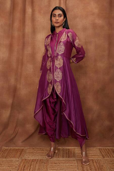 Cute Purple Embroidered Georgette Designer Crop Top Sharara with Jacket |  Crop top designs, Stunning outfits, Indian outfits