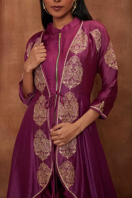 Purple Parsi Gara Embroidered Jacket Set – Talking Threads