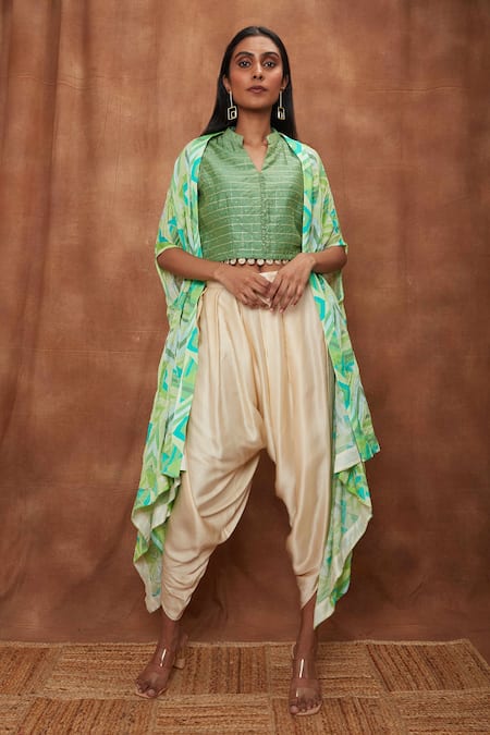 Crop Top With Dhoti Pants And Attached Dupatta Set | Dhoti Saree -  VitansEthnics