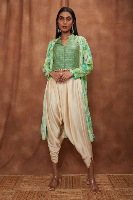 Girls Cotton Stripe Print Sleeveless A Line Green Kurta Dhoti Set – AJ  Dezines