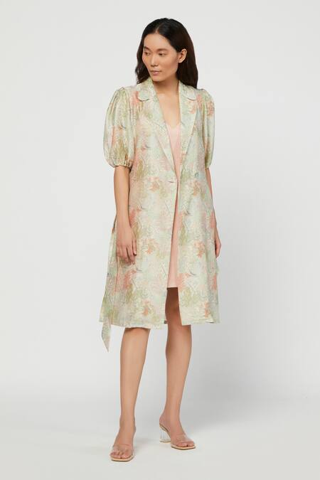 Buy_Meadow_Green Silk Chanderi Lapel Terra Jacket With Dress _Online_at_Aza_Fashions