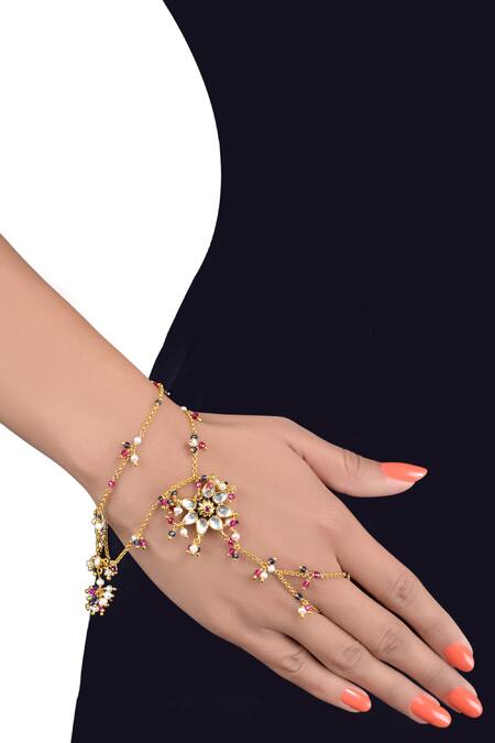 Tribe Amrapali Gold Plated Stones Handcrafted Hathphool