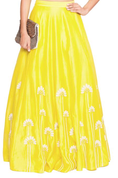 Salt And Spring Yellow Chanderi Floral Motifs Round Embroidered Cape Blouse And Skirt Set Online at Aza Fashions Salt And Spring_Yellow Chanderi Floral Motifs Round Embroidered Cape Blouse And Skirt Set _Online_at_Aza_Fashions