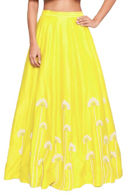 Salt And Spring Yellow Chanderi Floral Motifs Round Embroidered Cape And Skirt Set Online at Aza Fashions Salt And Spring_Yellow Chanderi Floral Motifs Round Embroidered Cape And Skirt Set _Online_at_Aza_Fashions