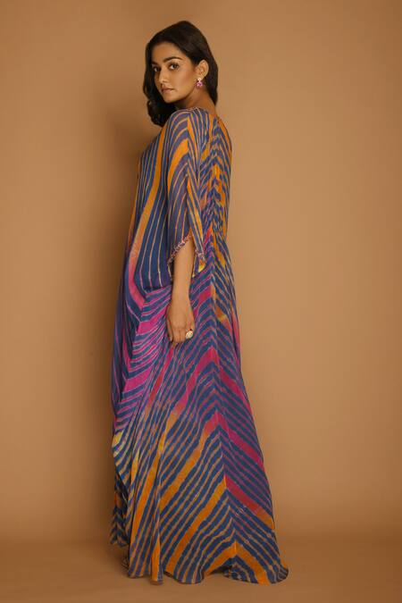 Shop_K-Anshika_Multi Color Georgette V Neck Printed Kaftan _at_Aza_Fashions