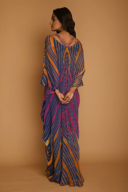 Shop_k-anshika_Multi Color Georgette V Neck Printed Kaftan _at_Aza_Fashions