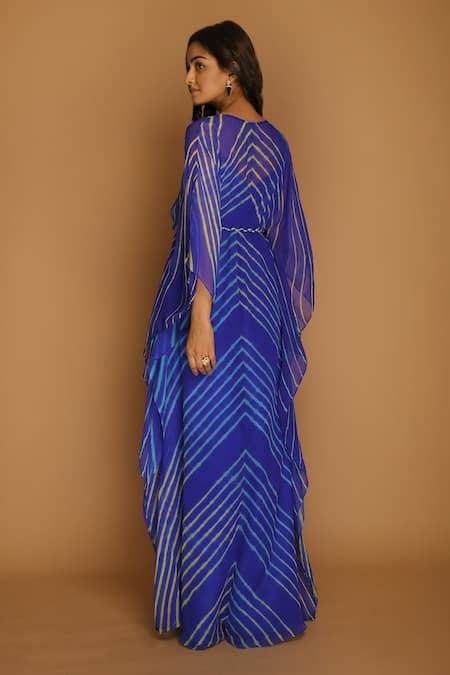 Shop_K-Anshika_Blue Georgette Round Printed Kaftan _at_Aza_Fashions