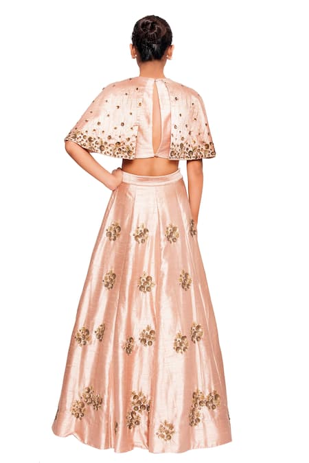 Salt And Spring Floral Embroidered Cape & Skirt Set 