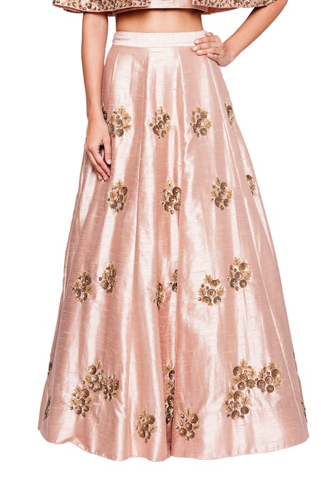Salt And Spring Pink Dupion Floral Motifs Round Embroidered Cape And Skirt Set Online at Aza Fashions Salt And Spring_Pink Dupion Floral Motifs Round Embroidered Cape And Skirt Set _Online_at_Aza_Fashions