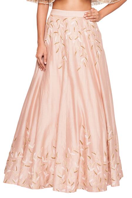 Salt And Spring Pink Chanderi Leaf Motifs Round Cape Blouse And Embroidered Skirt Set Online at Aza Fashions Salt And Spring_Pink Chanderi Leaf Motifs Round Cape Blouse And Embroidered Skirt Set _Online_at_Aza_Fashions