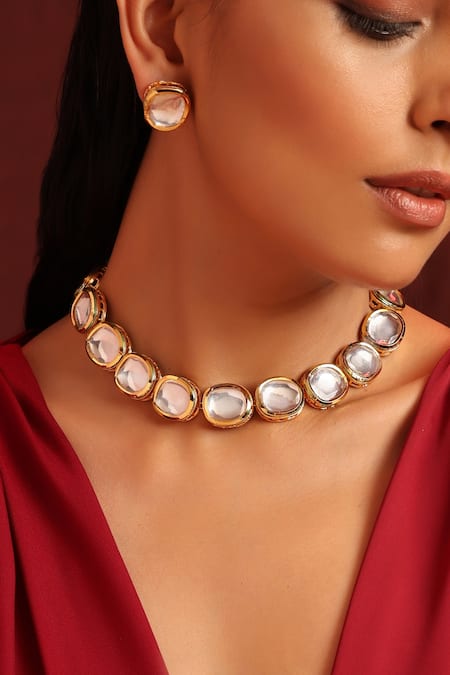 Buy Swabhimann Gold Plated Diamonds, Stones Embellished Kundan Necklace Set Online at Aza Fashions Buy_Swabhimann_Gold Plated Diamonds, Stones Embellished Kundan Necklace Set _Online_at_Aza_Fashions