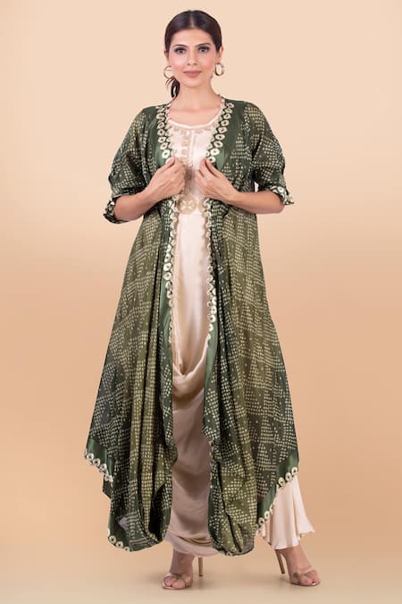 Jajobaa Bandhani Print Cape & Draped Tunic Set 