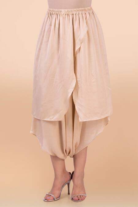 Jajobaa_Beige Modal Satin Printed Kurta And Dhoti Pant Set_at_Aza_Fashions