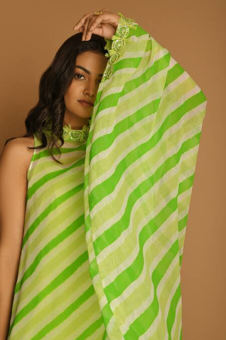 K-Anshika_Green Georgette High Neck Printed Kaftan_Online_at_Aza_Fashions
