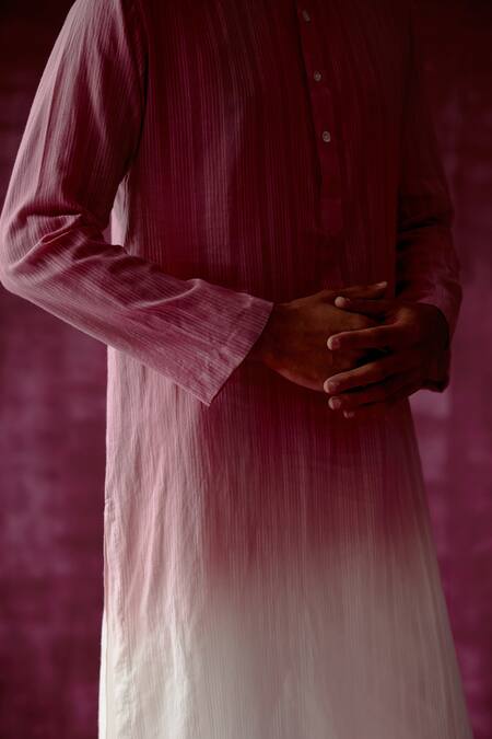 Buy_Pouli Pret_Pink 100% Cotton Ombre Dyed Kurta _Online_at_Aza_Fashions