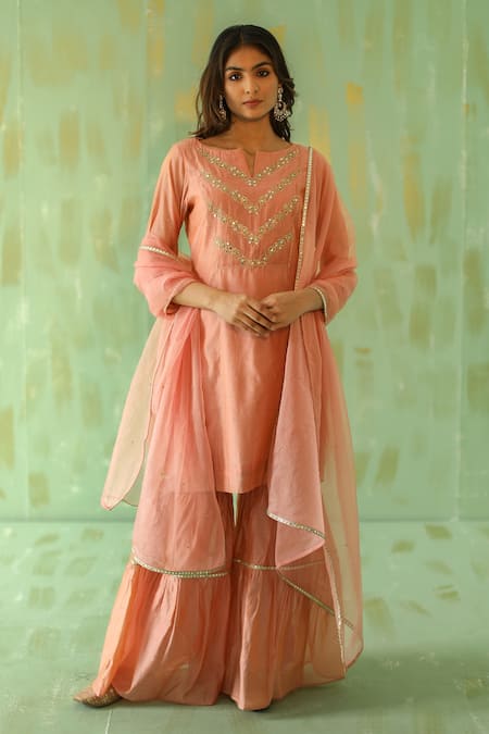 Pouli Pret Chanderi Embroidered Kurta Gharara Set 