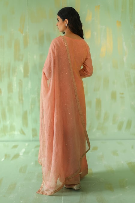 Shop Pouli Pret Pink Chanderi, Lining Cotton, Silk Kota Sequins, Embroidered Kurta Pant Set at Aza Fashions Shop_Pouli Pret_Pink Chanderi, Lining Cotton, Silk Kota Sequins, Embroidered Kurta Pant Set _at_Aza_Fashions