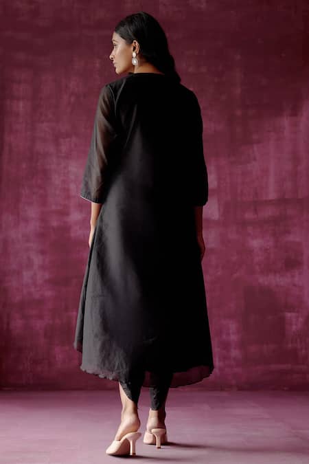 Shop Pouli Pret Black , Chanderi, Lining Mirror Asymmetric Kurta And Dhoti Pant Set at Aza Fashions Shop_Pouli Pret_Black , Chanderi, Lining Mirror Asymmetric Kurta And Dhoti Pant Set _at_Aza_Fashions