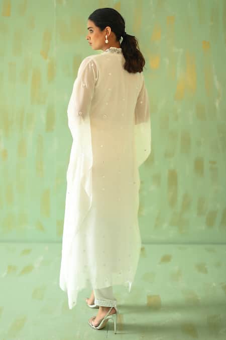 Shop Pouli Pret Off White Georgette, Lining Shantoon Mirror, Embroidered Kaftan And Pant Set at Aza Fashions Shop_Pouli Pret_Off White Georgette, Lining Shantoon Mirror, Embroidered Kaftan And Pant Set _at_Aza_Fashions