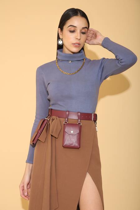 Torqadorn_Brown Crepe Wrap Pencil Skirt_Online_at_Aza_Fashions