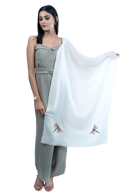 Taroob Cashmere Dragonfly Hand Embroidered Scarf 
