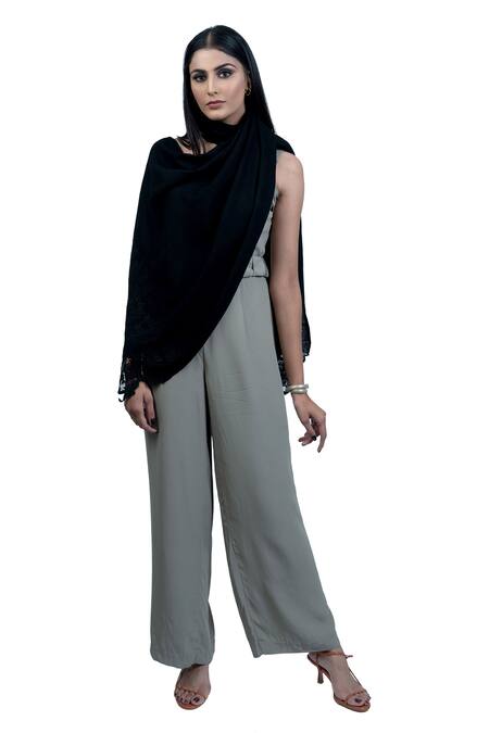 Buy Taroob Black Hand Embroidered Cashmere Lace Border Scarf Online at Aza Fashions Buy_Taroob_Black Hand Embroidered Cashmere Lace Border Scarf_Online_at_Aza_Fashions