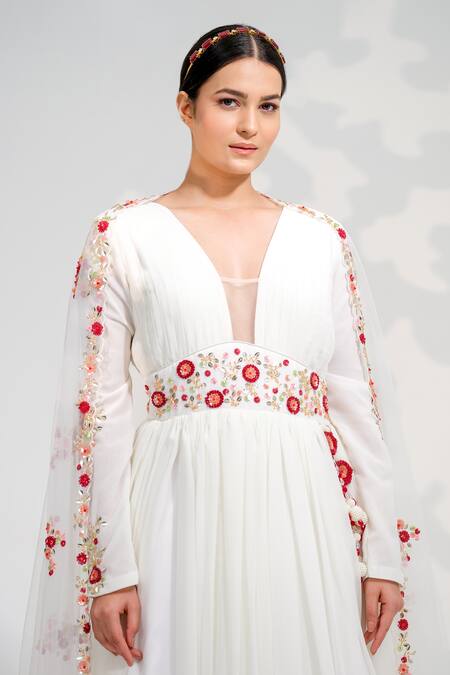 Tamaraa By Tahani_White Georgette, Tulle Beads, Sequins, Floral Embellished Anarkali With Dupatta _at_Aza_Fashions