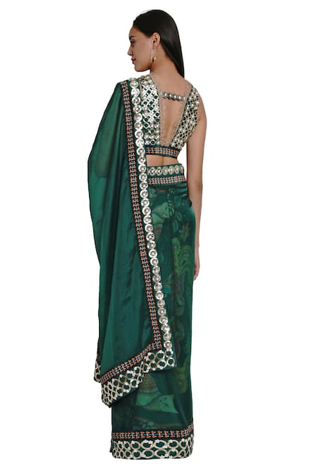 Shop Limerick By Abirr N' Nanki Green Organza, Crepe Printed Saree at Aza Fashions Shop_Limerick By Abirr N' Nanki_Green Organza, Crepe Printed Saree _at_Aza_Fashions
