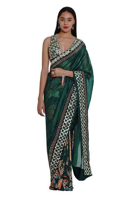 Buy Limerick By Abirr N' Nanki Green Organza, Crepe Printed Saree Online at Aza Fashions Buy_Limerick By Abirr N' Nanki_Green Organza, Crepe Printed Saree _Online_at_Aza_Fashions
