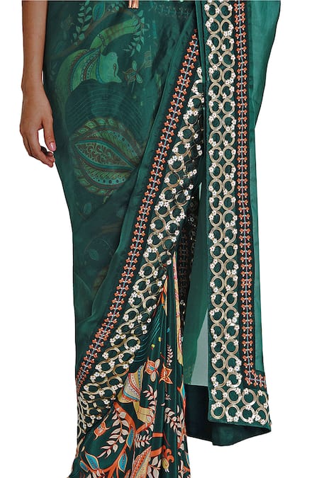 Shop Limerick By Abirr N' Nanki Green Organza, Crepe Printed Saree Online at Aza Fashions Shop_Limerick By Abirr N' Nanki_Green Organza, Crepe Printed Saree _Online_at_Aza_Fashions