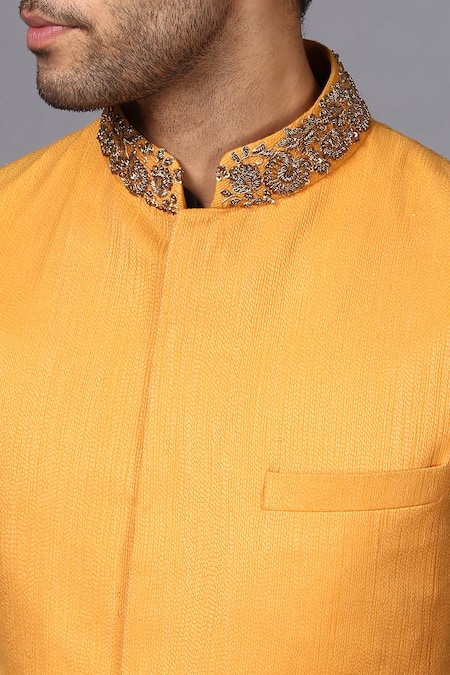 Seven_Orange Silk Embroidered Nehru Jacket _at_Aza_Fashions