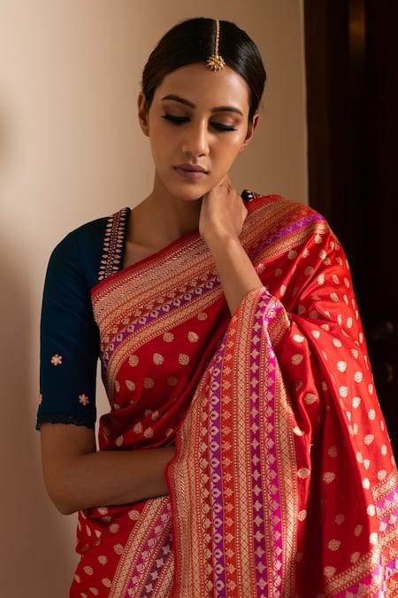Buy Priyanka Raajiv Red Silk Brocade Banarasi Thread Saree Online at Aza Fashions Buy_Priyanka Raajiv_Red Silk Brocade Banarasi Thread Saree _Online_at_Aza_Fashions