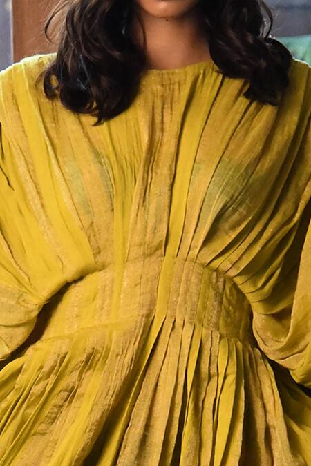 Shop_Vaani Beswal_White Handwoven Zari Cotton Round Neck Tarai Dress_Online_at_Aza_Fashions