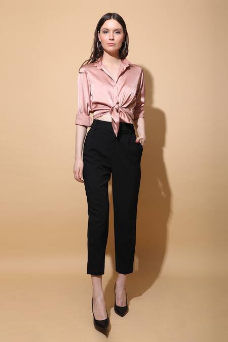 Buy_Torqadorn_Pink Satin Straight Collar Front Tie Up Shirt_Online_at_Aza_Fashions